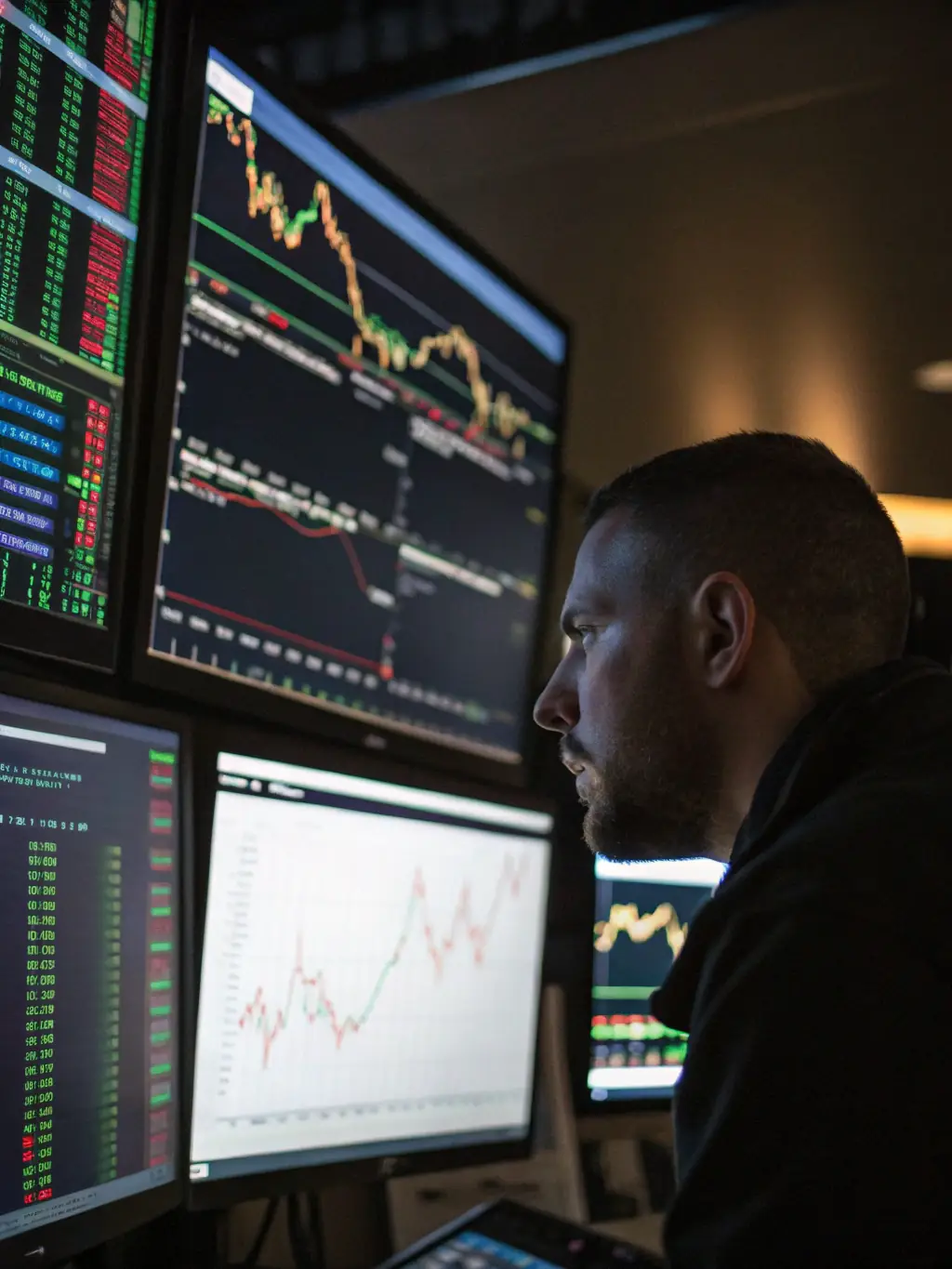 A close-up shot of a computer screen displaying complex Forex charts and trading algorithms, representing the KingPulse Expert Advisor in action.